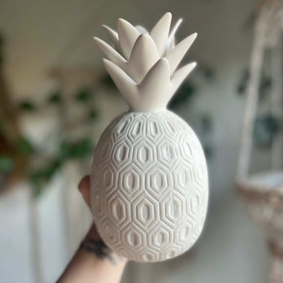 White Ceramic Pineapple Vase 9” – Geometric Decor, Modern Tropical Accent - Picture 4 of 5